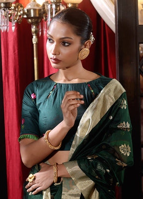 Bottle Green Boat Neck Designer Blouse