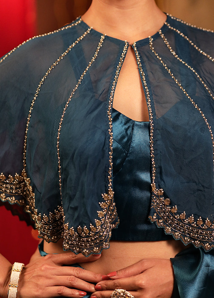 Teal Green Organza Designer Blouse