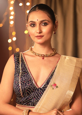 Navy Blue Blended Silk Designer Blouse