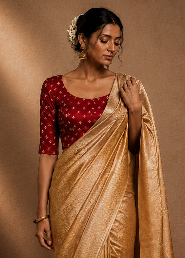 Red Round Neck Designer Blouse