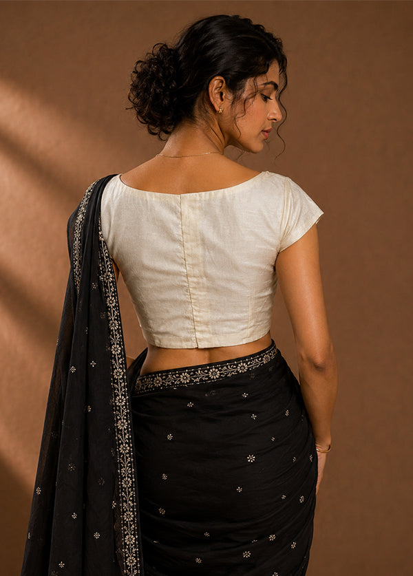 Cream Boat Neck Designer Blouse