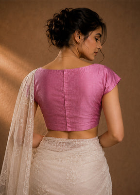 Pink Boat Neck Designer Blouse