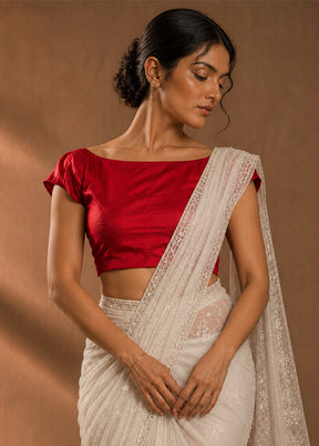 Red Boat Neck Designer Blouse