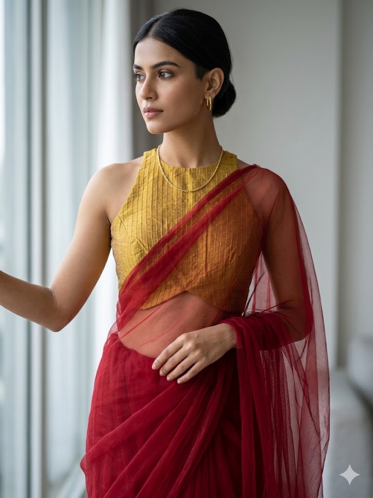 Mustard Halter Neck Designer Blouse
