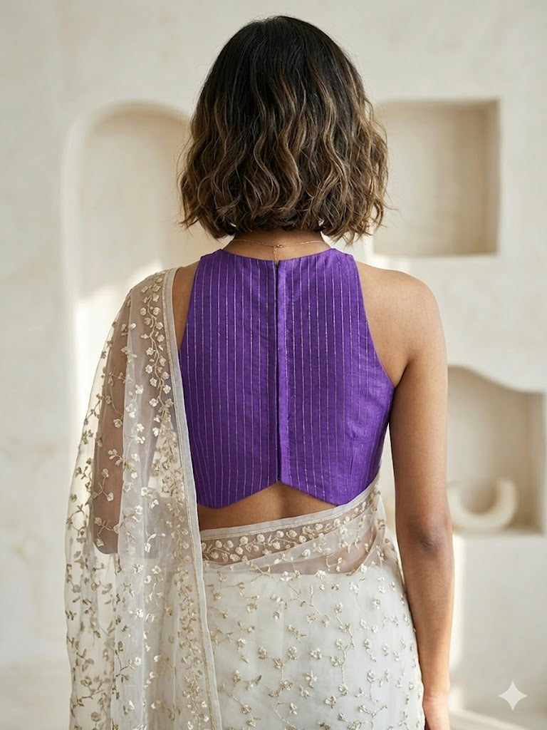 Purple Halter Neck Designer Blouse