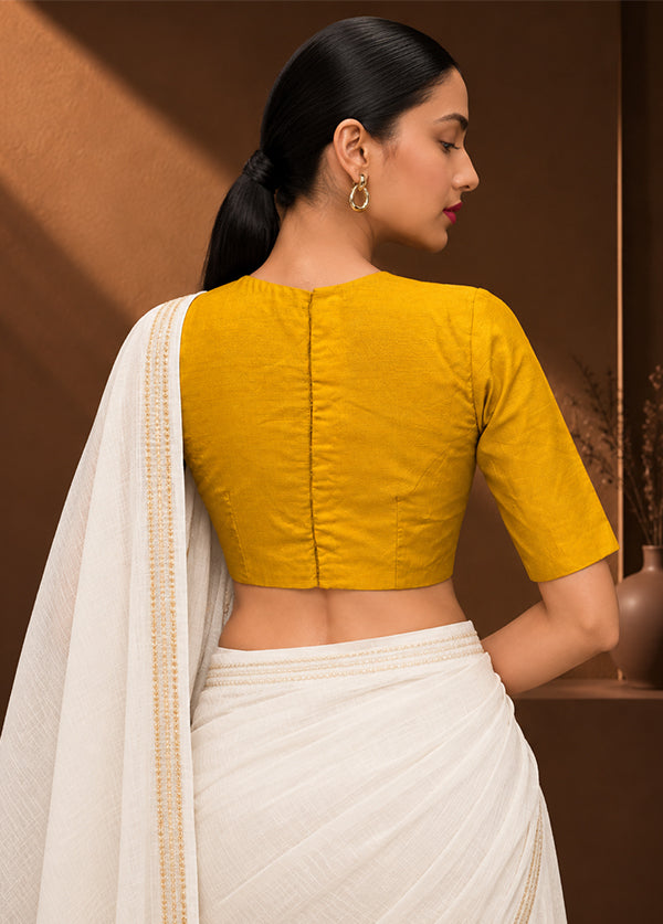Yellow High Neck Designer Blouse