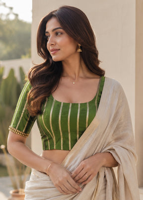 Mehendi Green Round Neck Designer Blouse
