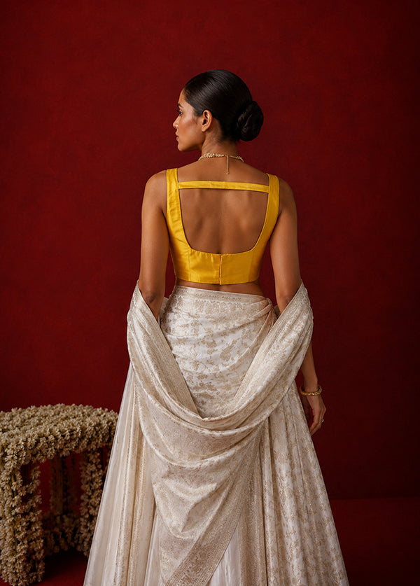 Yellow Square Neck Designer Blouse