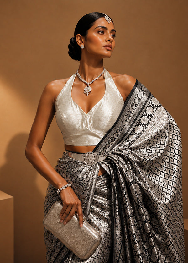 Cream Halter Neck Designer Blouse