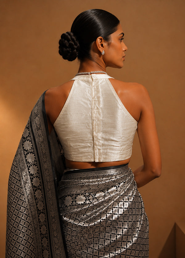 Cream Halter Neck Designer Blouse