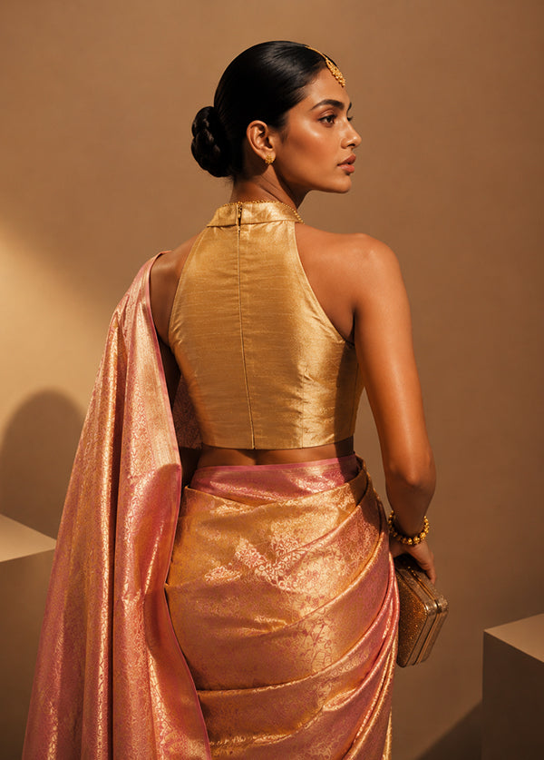 Gold Halter Neck Designer Blouse