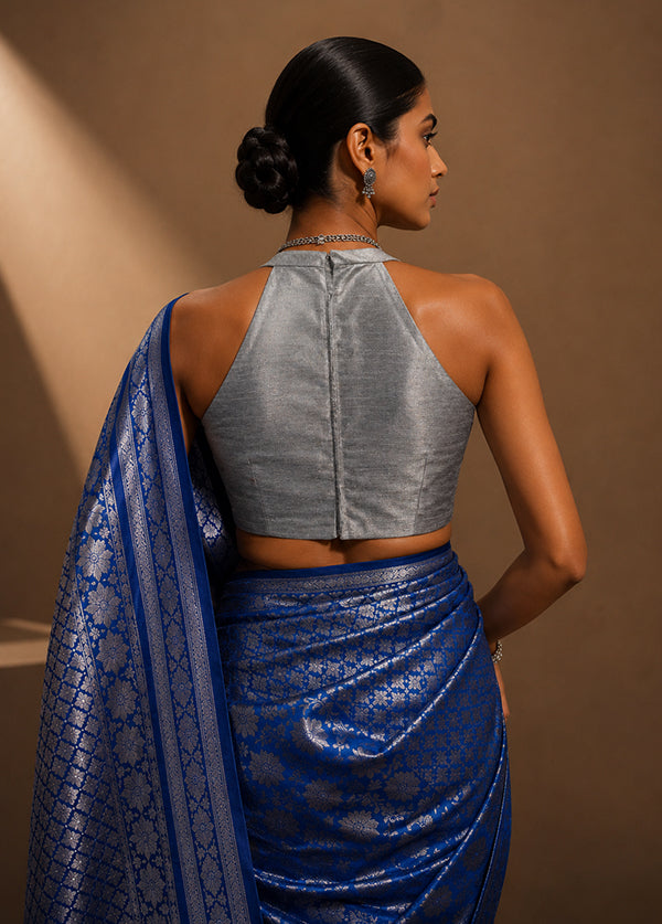 Grey Halter Neck Designer Blouse
