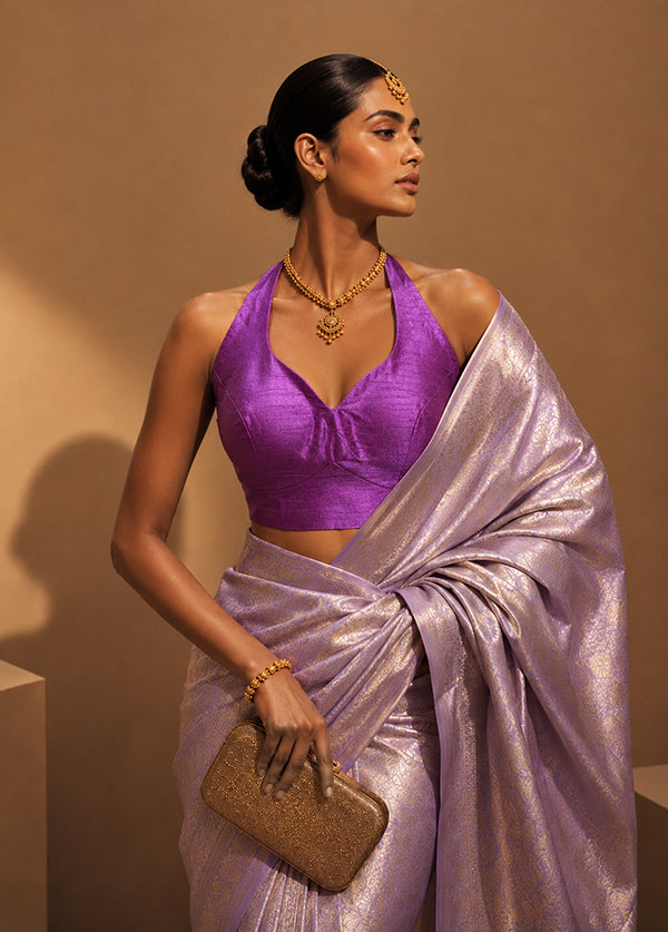 Purple Halter Neck Designer Blouse