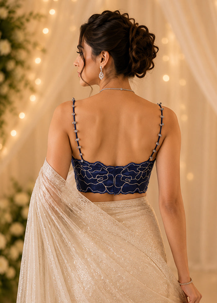 Navy Blue Sweetheart Neck Designer Blouse