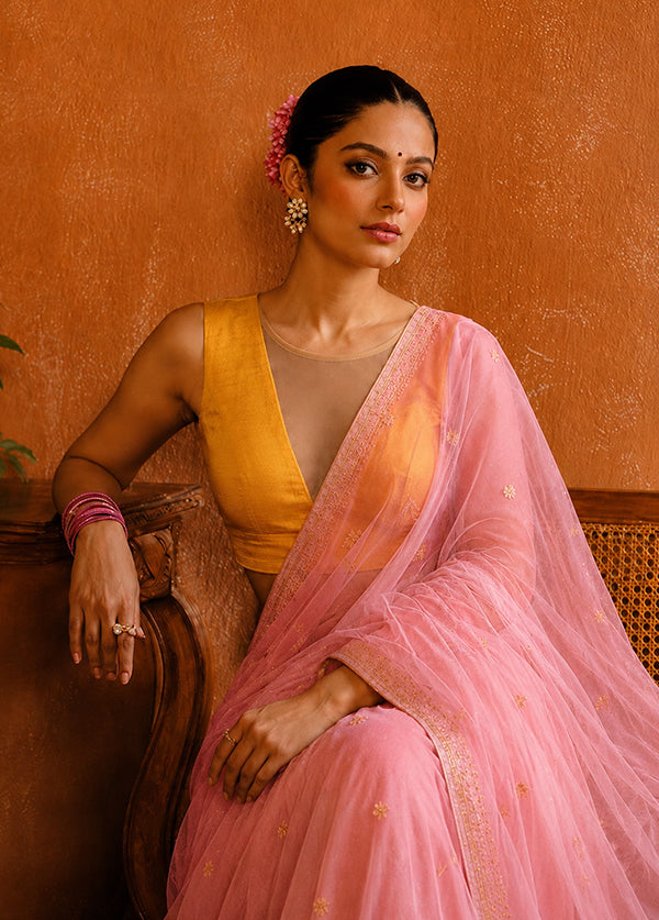 Orange Designer Neck Designer Blouse