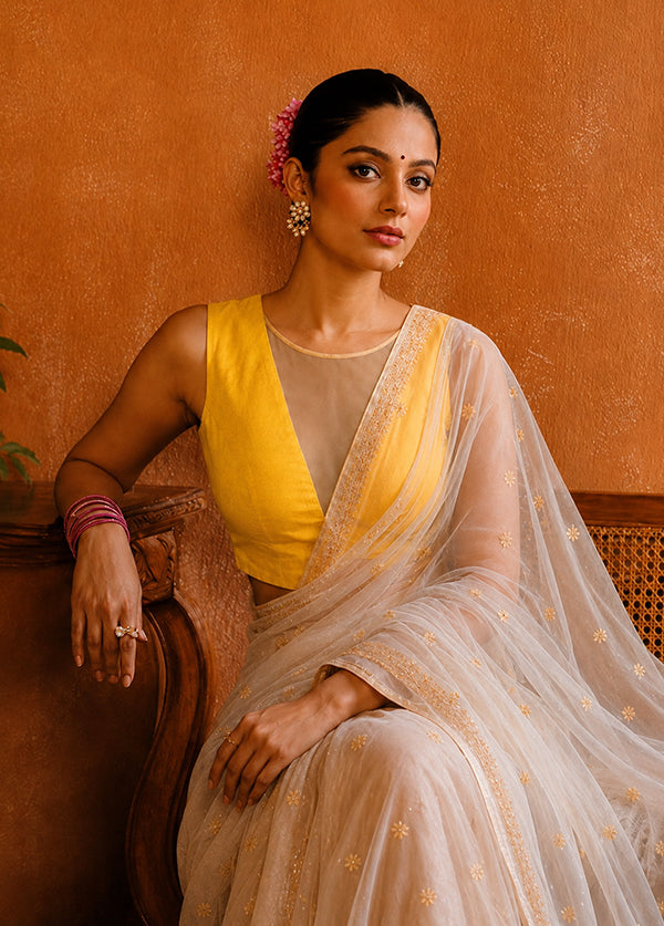 Yellow Designer Neck Designer Blouse