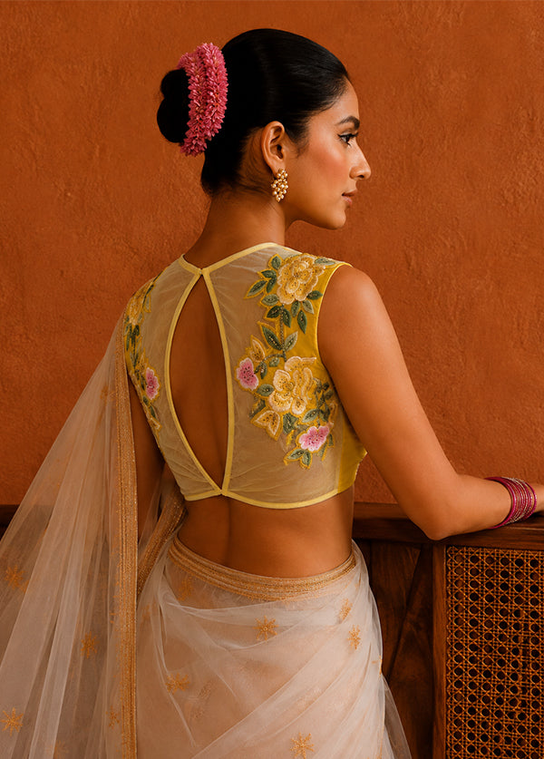 Yellow Designer Neck Designer Blouse