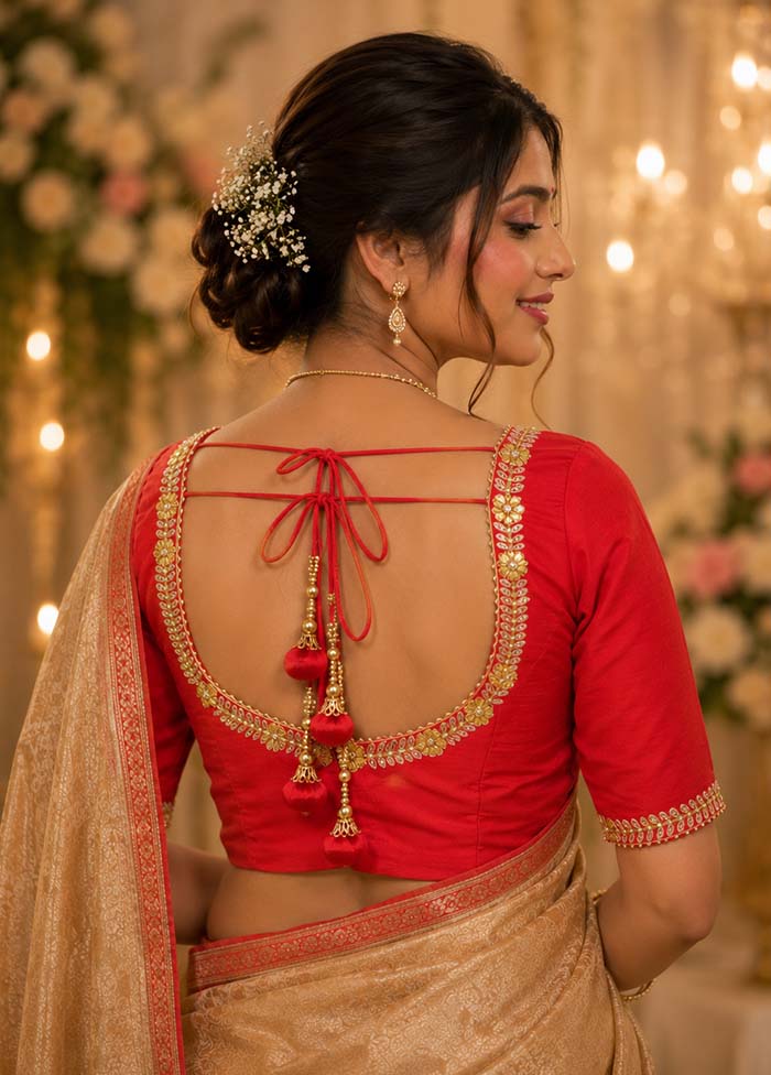 Red Round Neck Designer Blouse