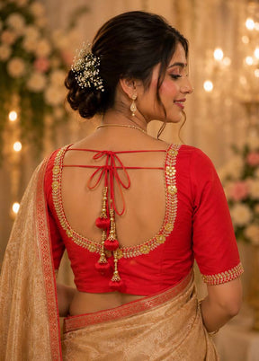Red Round Neck Designer Blouse