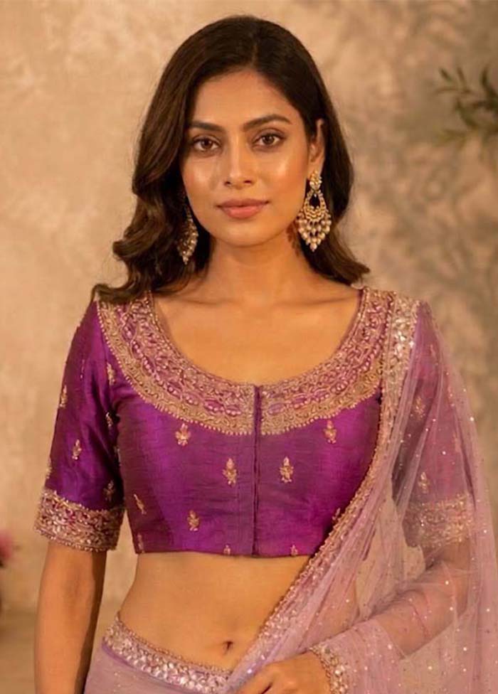 Purple Round Neck Designer Blouse