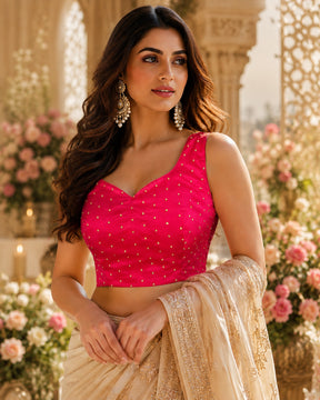 Pink Round Neck Designer Blouse