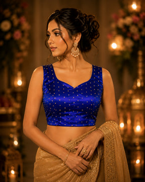 Royal Blue Round Neck Designer Blouse