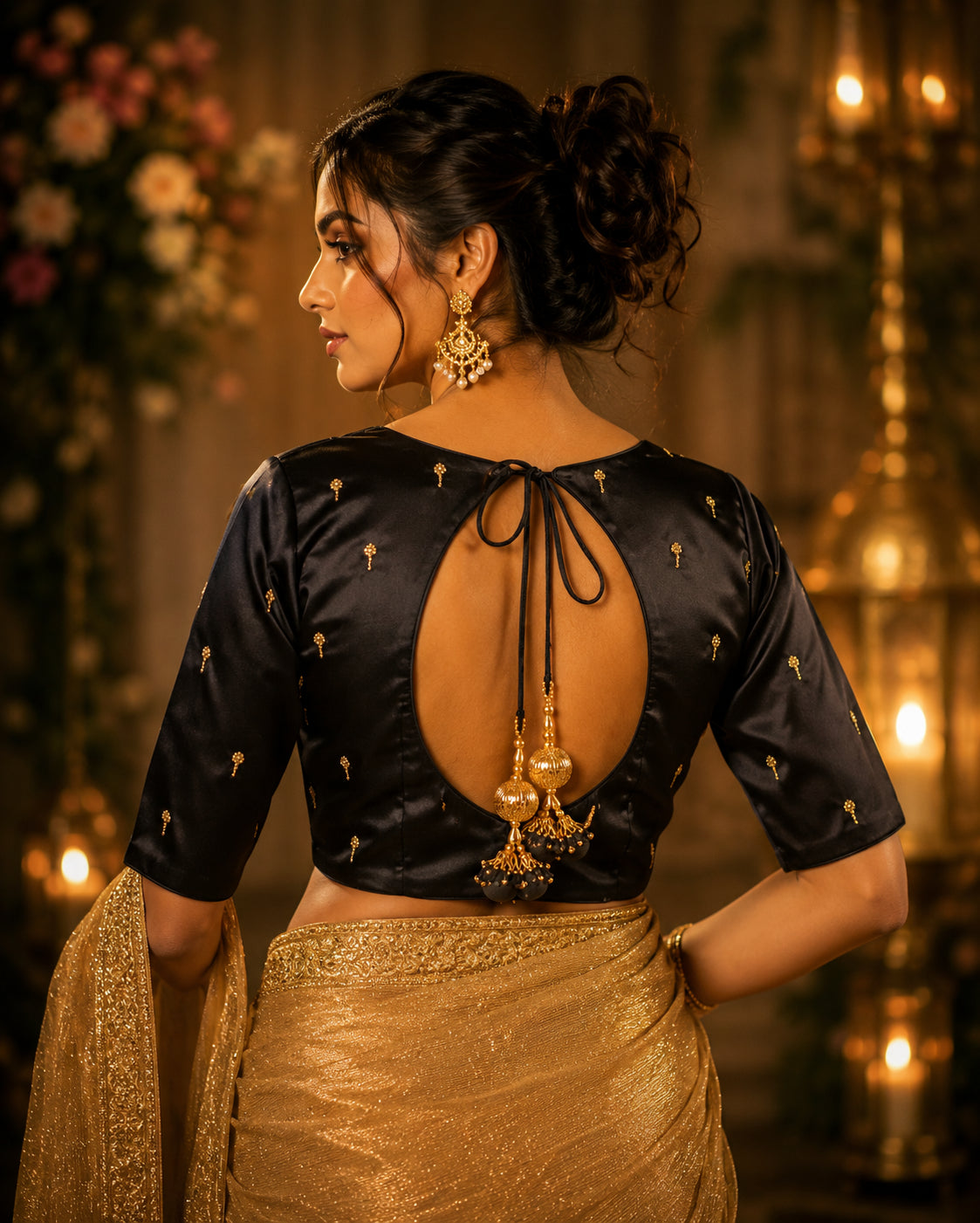 Black Round Neck Designer Blouse