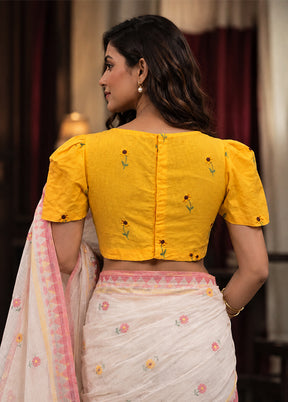 Yellow Boat Neck Designer Blouse