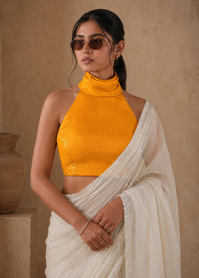 Yellow Halter  Neck Designer Blouse