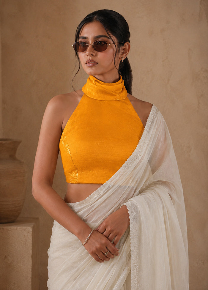 Yellow Halter  Neck Designer Blouse