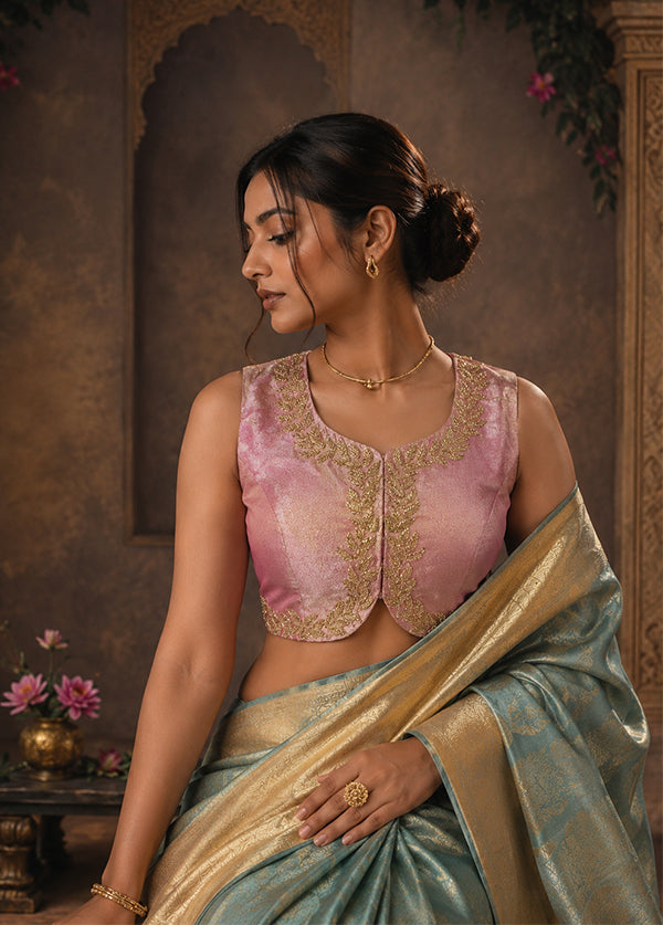 Baby Pink Round Neck Designer Blouse
