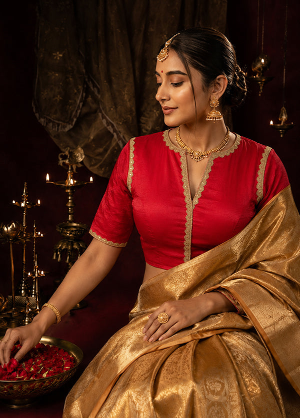Red Designer Neck Designer Blouse