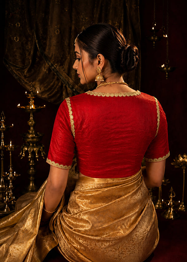 Red Designer Neck Designer Blouse