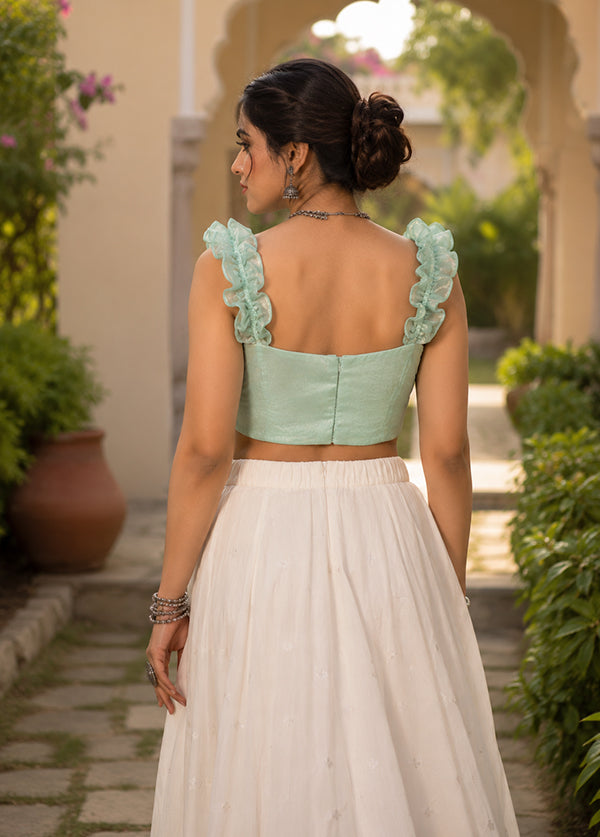 Light Blue Square Neck Designer Blouse