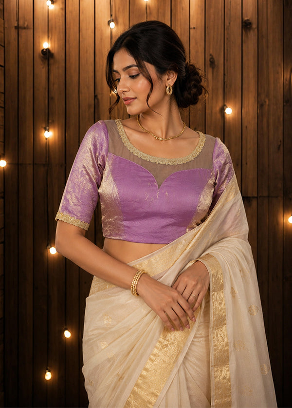 Lavender Designer Neck Designer Blouse