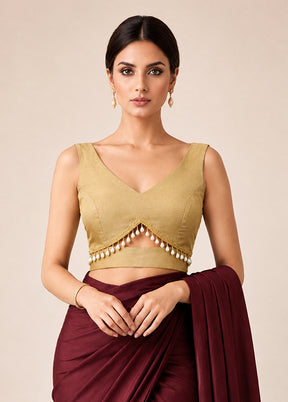 Gold V Neck Designer Blouse