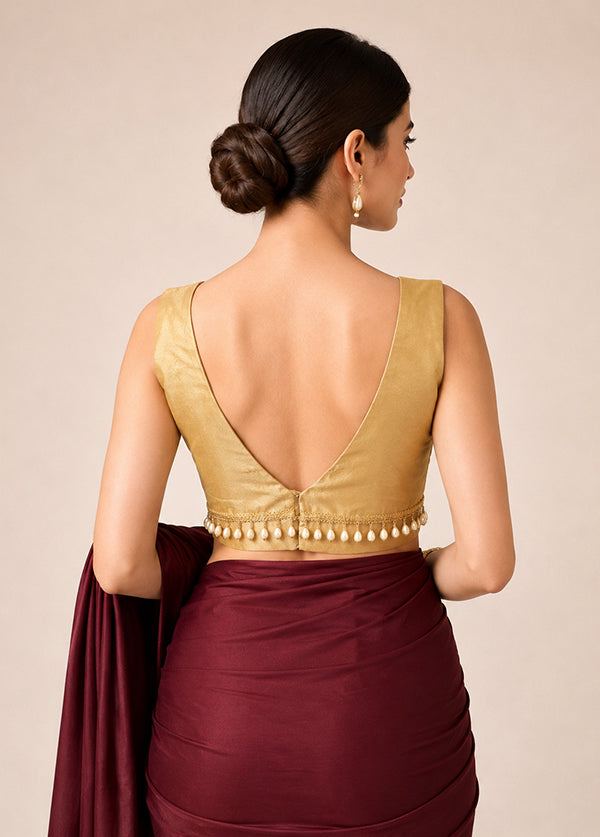 Gold V Neck Designer Blouse
