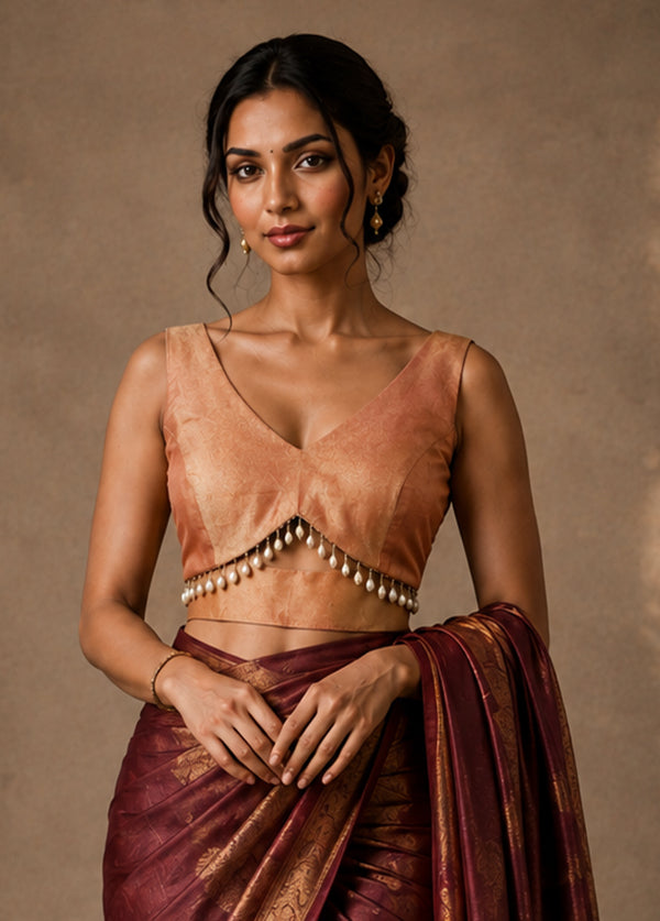 Rust V Neck Designer Blouse