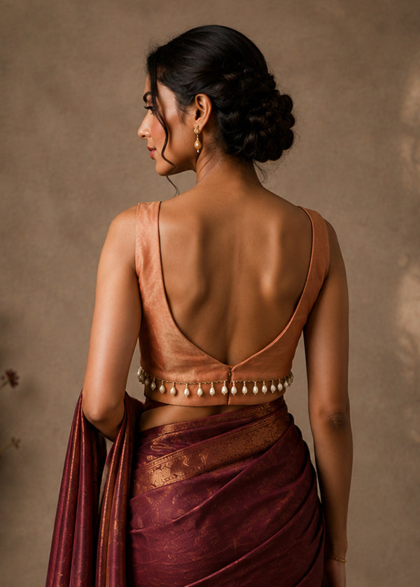 Rust V Neck Designer Blouse