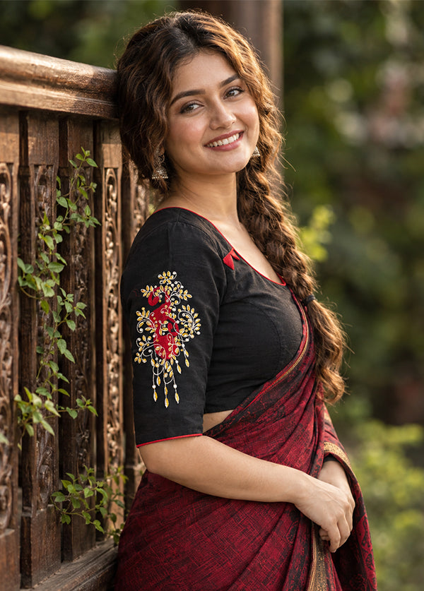 Black Round Neck Designer Blouse