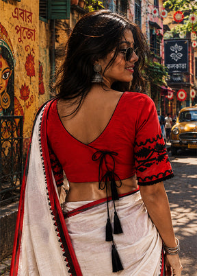 Red V Neck Designer Blouse