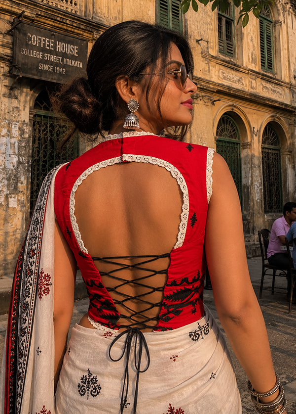 Red Designer Neck Designer Blouse