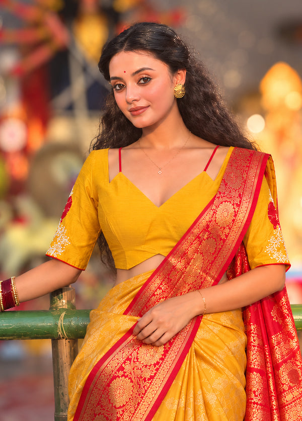 Mustard  Designer Neck Designer Blouse