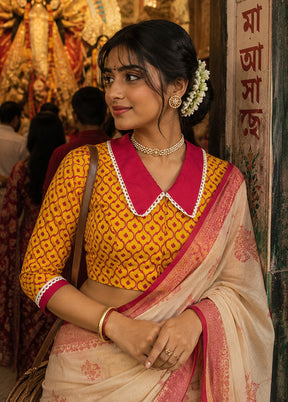 Mustard Collar Neck Designer Blouse