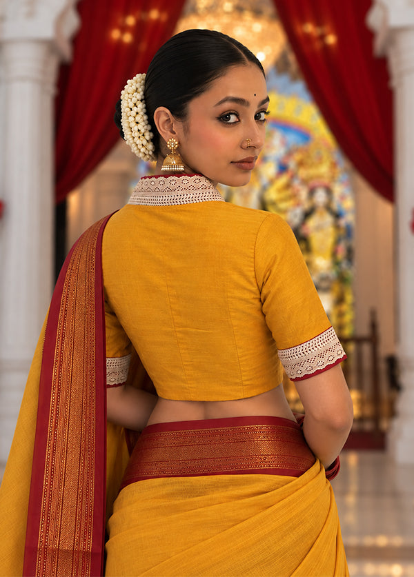 Yellow Collar Neck Designer Blouse