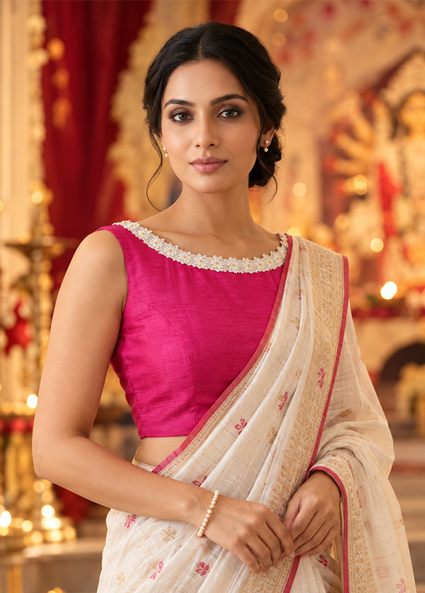 Rani Pink  Boat Neck Designer Blouse
