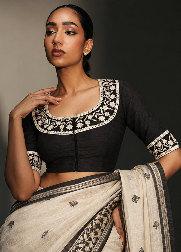 Black Round Neck Designer Blouse