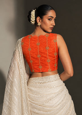 Orange V Neck Designer Blouse