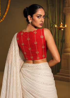 Red V Neck Designer Blouse