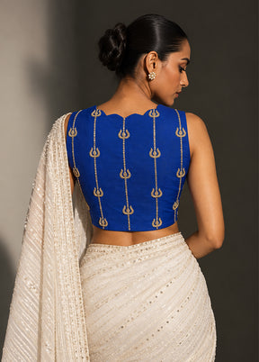 Royal Blue V Neck Designer Blouse